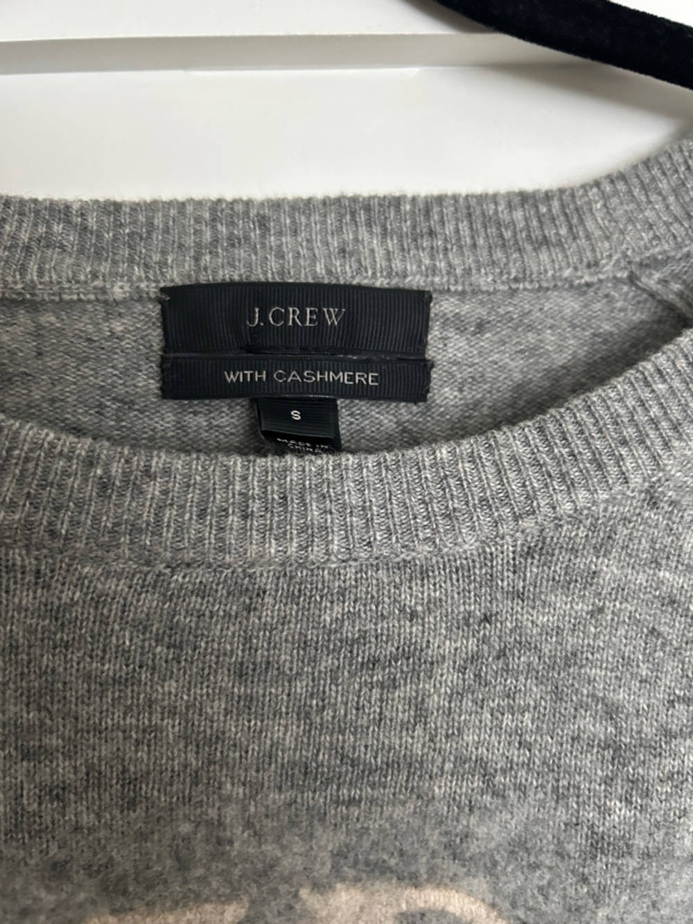 J. Crew Gray Crewneck Sweater with Blush Floral Motif - Picture 2 of 2